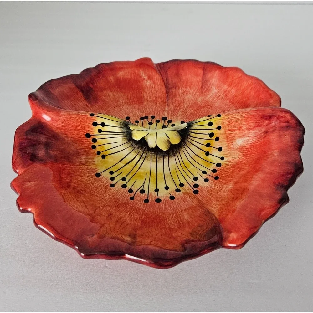 VTG Clay Art Pottery Poppy Divided Dish 2001 California Pottery